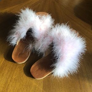 Brother Vellies Maribou Sandals in Rose